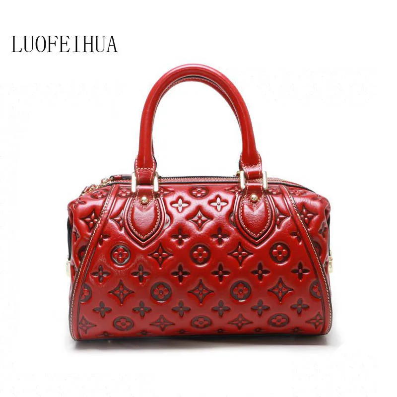 Genuine Leather women bags for 2019 new national wind layer leather handbag Embossed shoulder bag pillow | Багаж и сумки