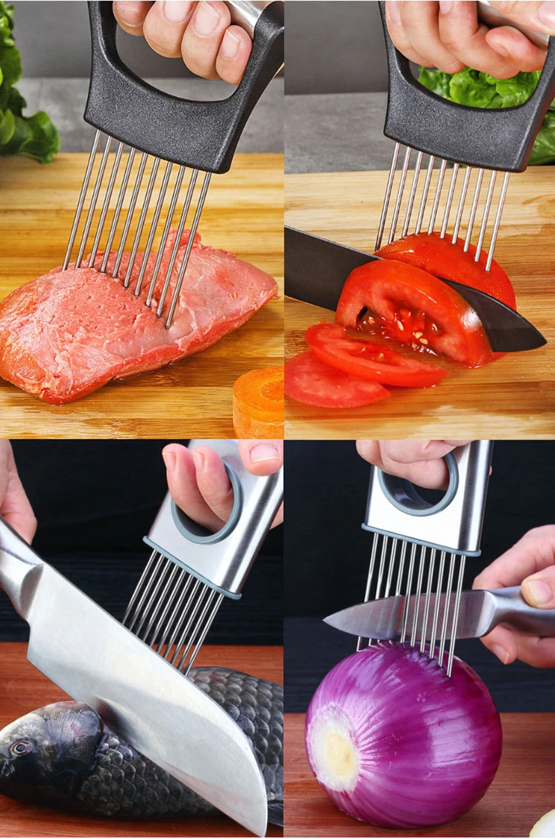 1pc Stainless Steel Cutter Slicer Gadget Meat Onion Fork Slicing Helper  Multipurpose Vegetable Slicer Kitchen Tool