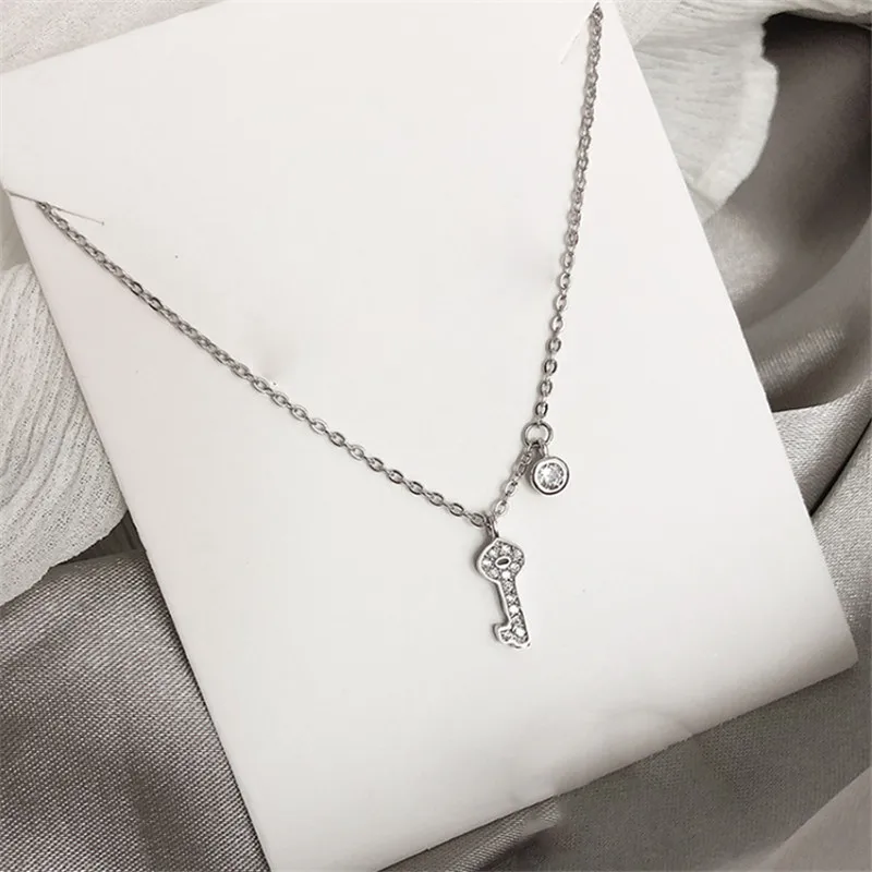 

New 925 Silver Spring Jewelry Key Pendant Chic Chokers For Women Girls Fashion Stylish Students Clavicalis Curb Chain Necklace