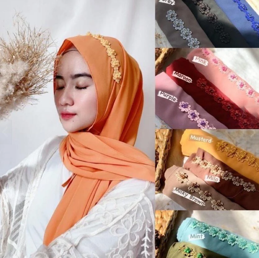

100pc/lot Women Long Plain Chiffon Hijab Wrap Muslim Hijabs Scarf Turbanet Headscarf Lace Hijabs