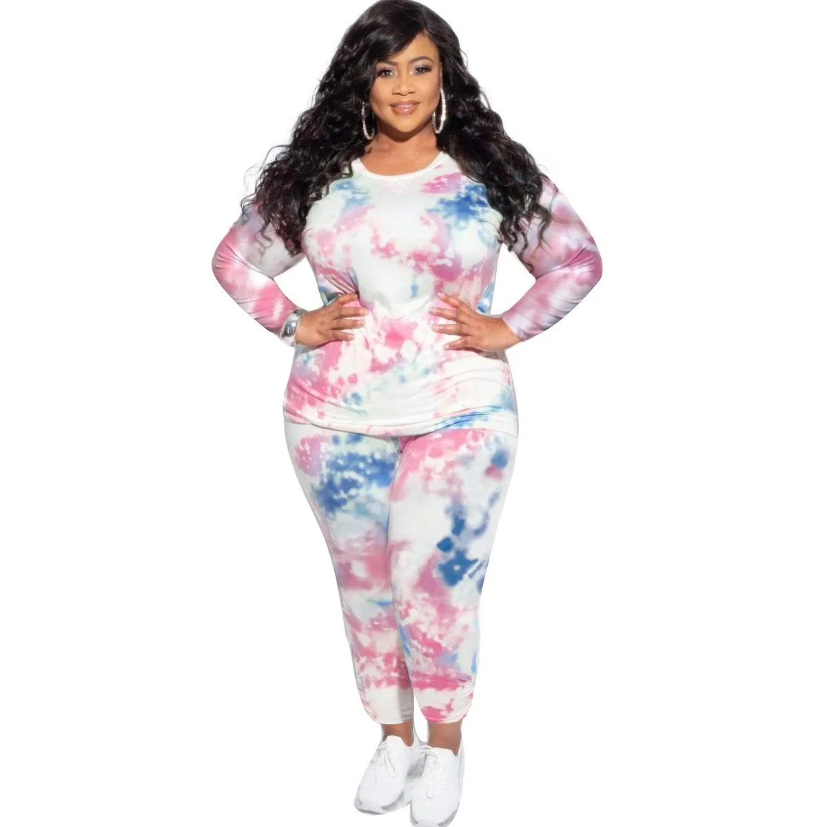 

HAOOHU Women's Clothing Plus Size Sets 2021 Tie-Dyed Tracksuit Autumn Women Set Sweatshirt+Jogger Pants Two Pieces Suits Female