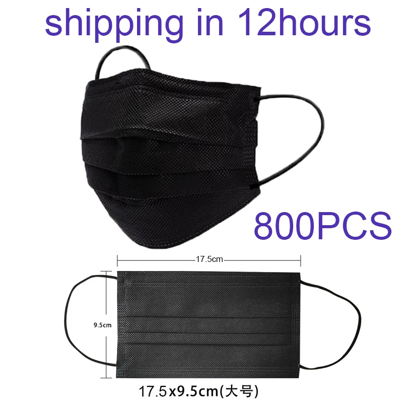 

800PCS Disposable Black Face Mouth Masks Non Woven Masks Anti PM2.5 Hygiene Safe Mouth Face Masks Outdoor Working Mascarillas