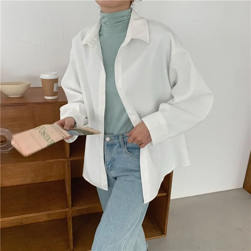 Корейский Стиль однотонная винтажная блузка для женщин 2021 весенние Рубашки с