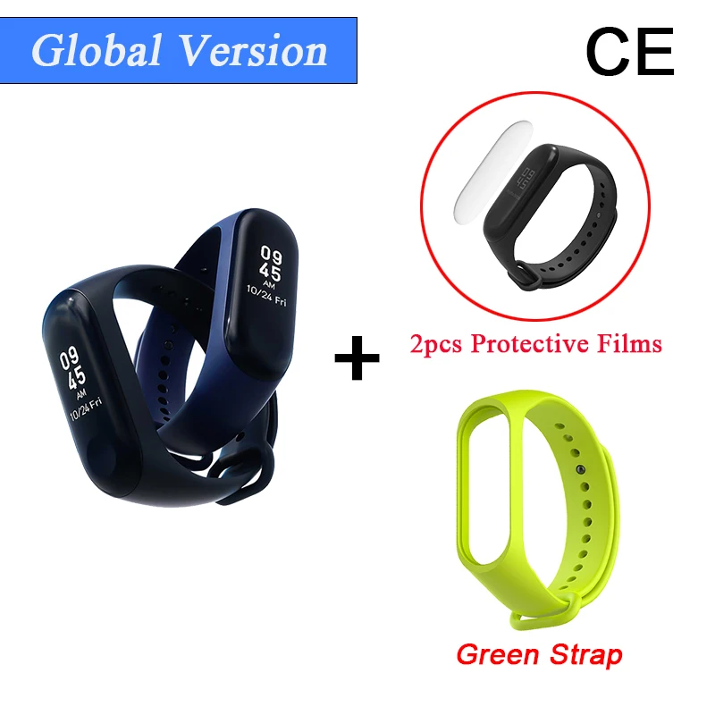 CE Add 2Film Green S Глобальная версия Xiao mi Band 3 mi band 3 Смарт Bluetooth фитнес-трекер OLED экран водонепроницаемый смарт-браслет - Цвет: CE Add 2Film Green S