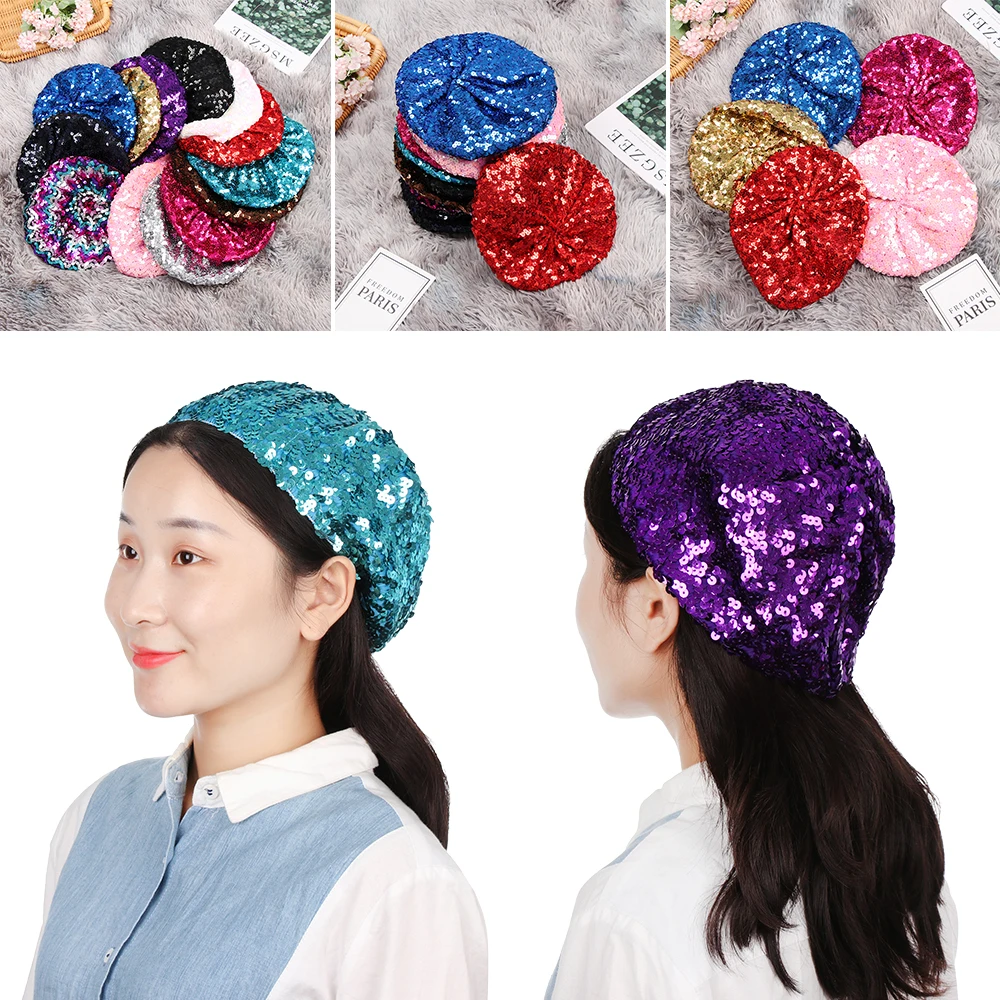 Женский блестящий костюм с блестками джаз танцевальный берет круглая Кепка