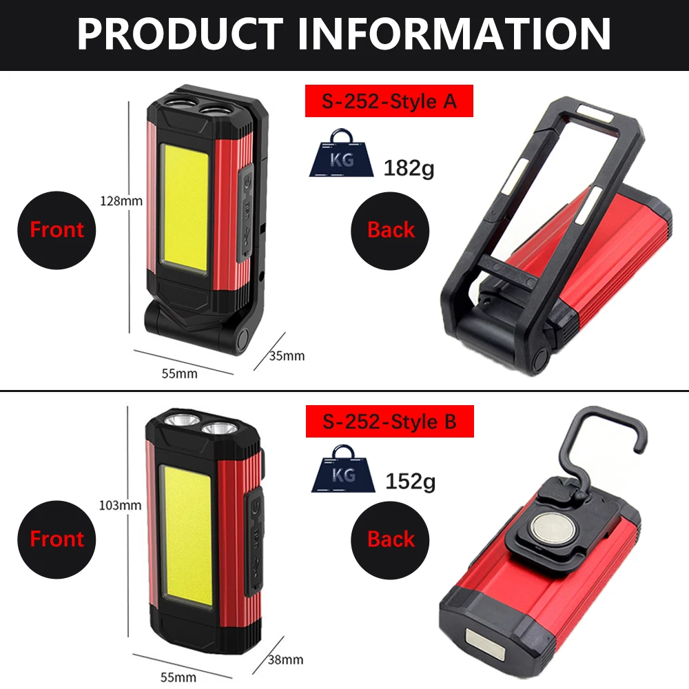 usb rechargeable cob work light super bright led flashlight portable camping lamp with tail magnet waterproof adjustable lantern free global shipping