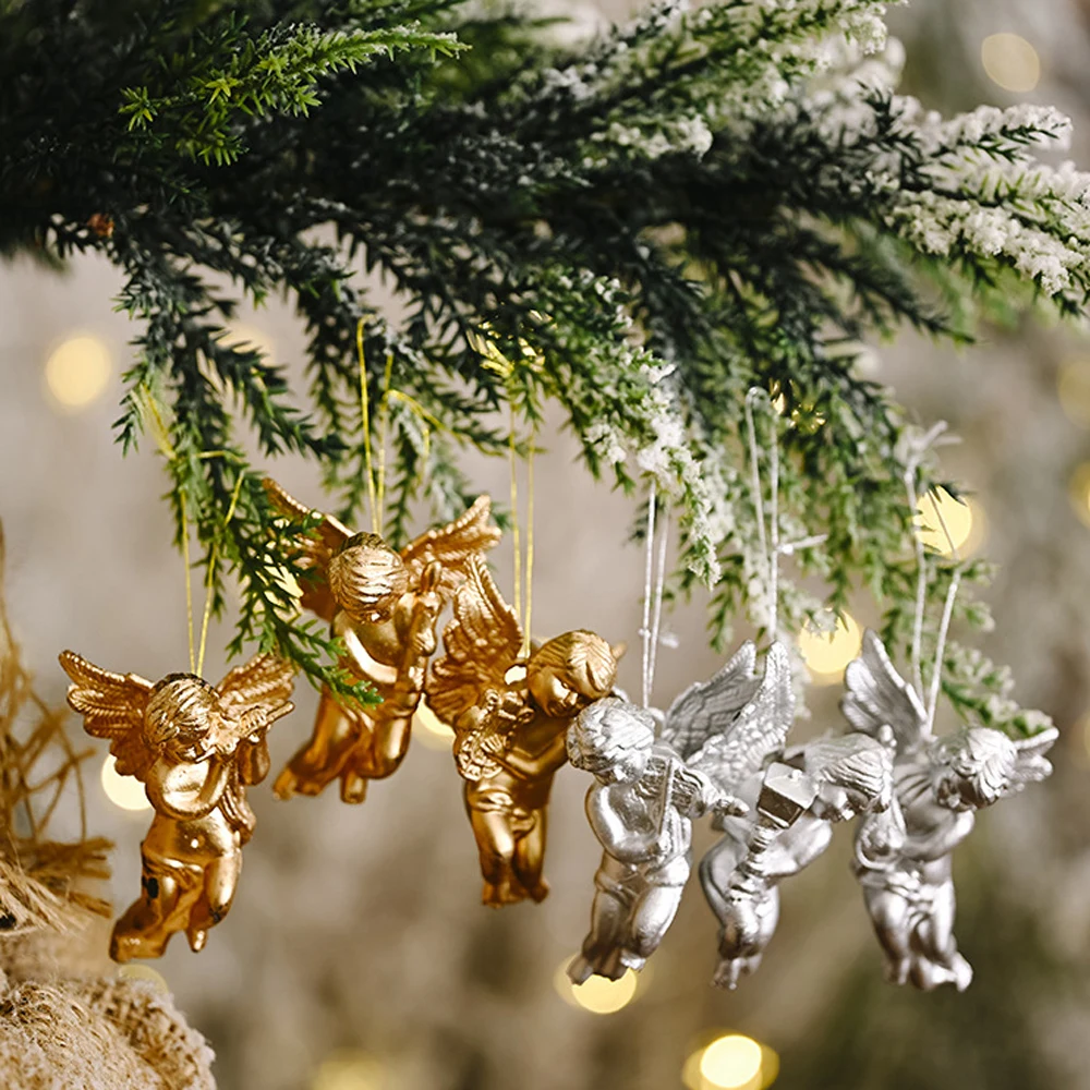 

Christmas Tree Pendant Decorations Christmas Little Angel Electroplating Gold Silver Home Furnishing Store Window Six Pack