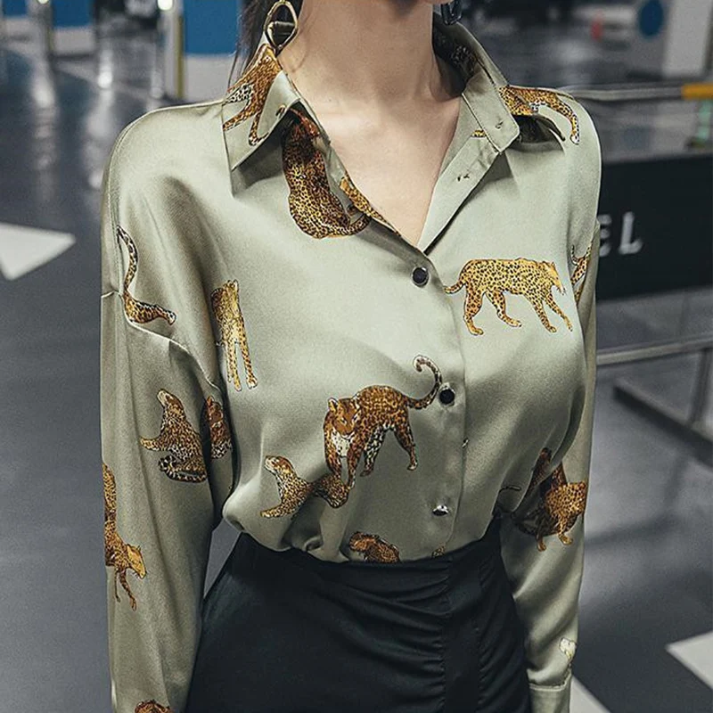 Fashion Women Blouses 2022 Europe America Spring Autumn Leopard Print Long Sleeve Chiffon Shirts Ladies Blusas Mujer Female Top