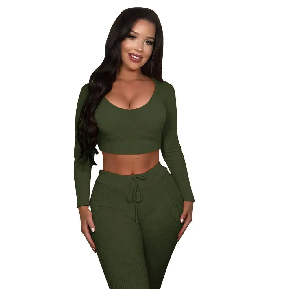 

Women Two Piece Stacked Pants Set Popular Autumn Bodycon Warm Sexy Fall Clothes Leggings Sweatpants