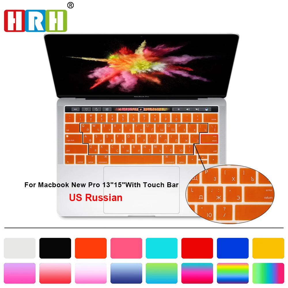HRH прочный США Русский силиконовый чехол для клавиатуры для MacBook Pro 1" A1706 A2159 A1989 Pro 15" A1707 A1990 с сенсорной панелью
