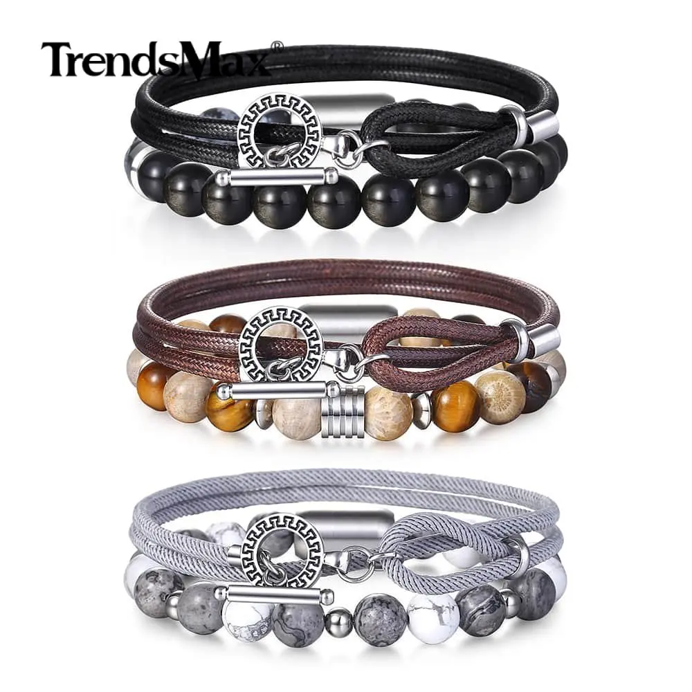 Мужские браслеты из натуральной кожи Trendsmax 2 шт./компл. с натуральным камнем карты