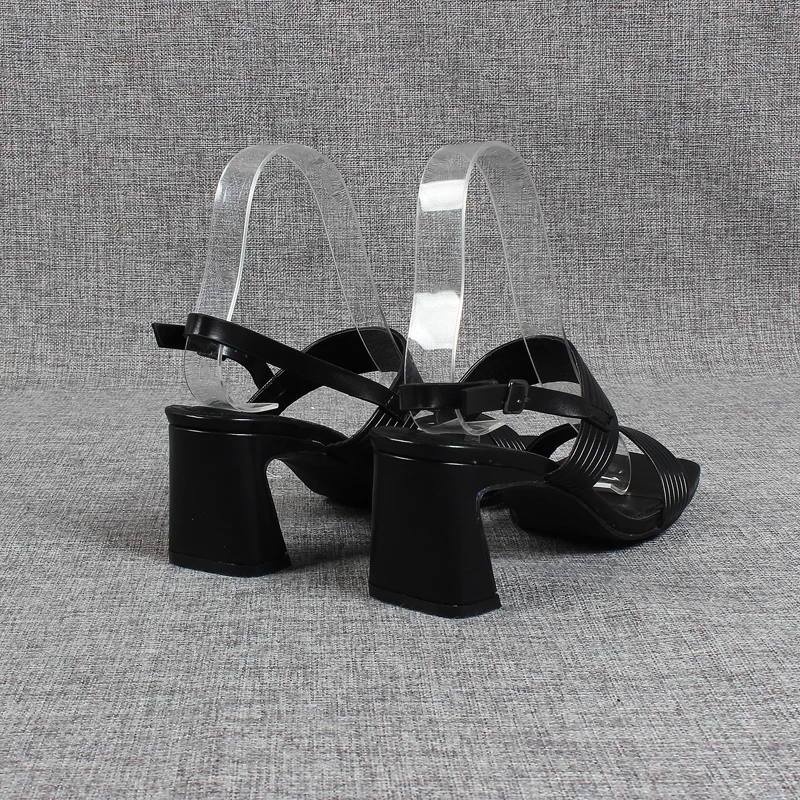 

Buckle Beige Heeled Sandals Female Shoe 2021 Summer Square Toe Black High Girls Fashion Block Open Comfort Gladiator Casual Soli