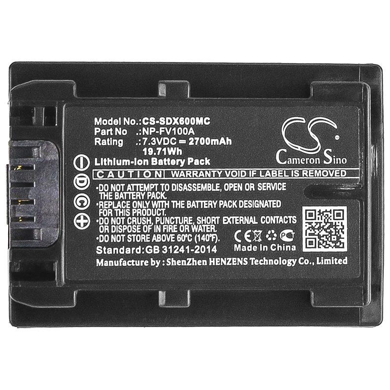 cameron sino 2700mah battery for SONY FDR-AX33 FDR-AX40 FDR-AX45 FDR-AX53 FDR-AX60 HDR-PJ675 NEX-VG30 NP-FV100A