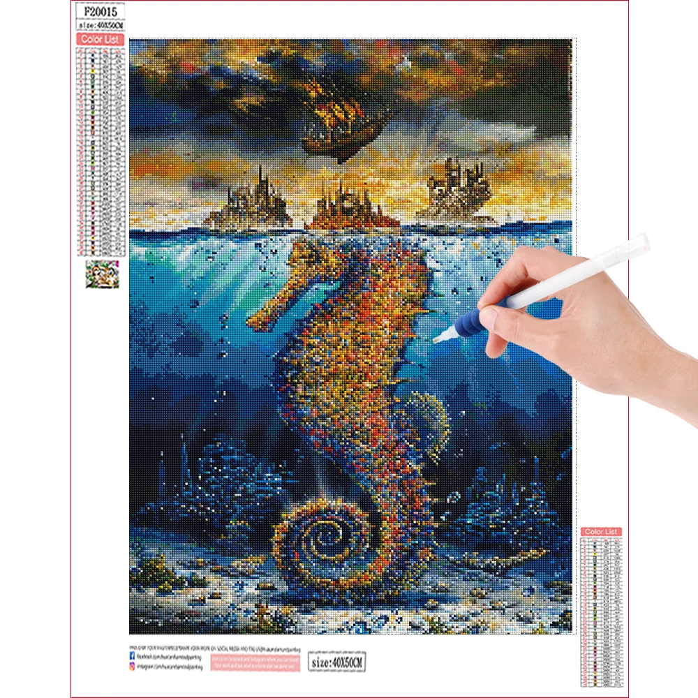 

HUACAN DIY Diamond Painting Animal 5D Diamond Embroidery Hippocampus Full Square Rhinestone Of Picture Cross Stitch Home Decor