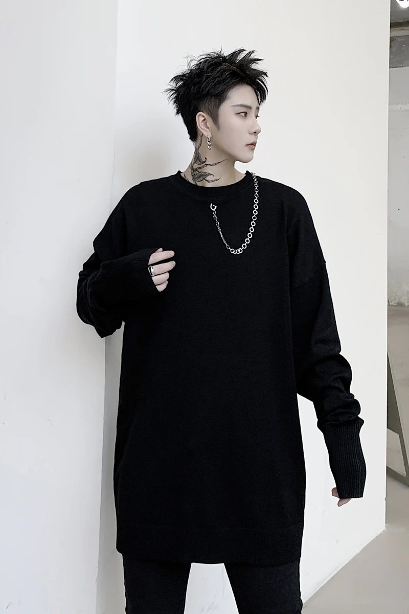 

2020 Spring New Black White Pullover Sweater Men Hip Hop Chain Pendant Slim Lover Sweaters Fashion Thin Knitted Sweater Women
