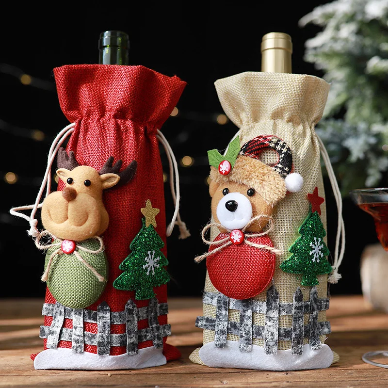 

Рождественские Чехлы для винных бутылок, праздничные Чехлы для бутылок с Санта-Клаусом, шампаном, красные рождественские настольные украше...
