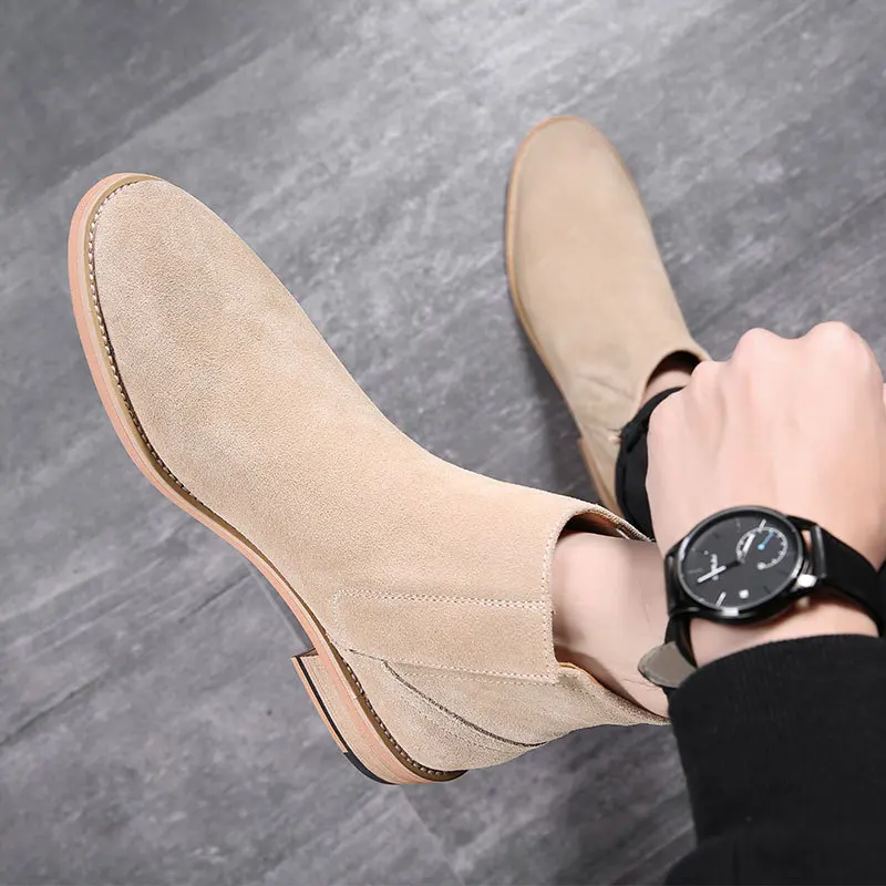 British style men's luxury fashion cowboy boots breathable genuine leather shoes young chelsea boot point toe ankle botas hombre
