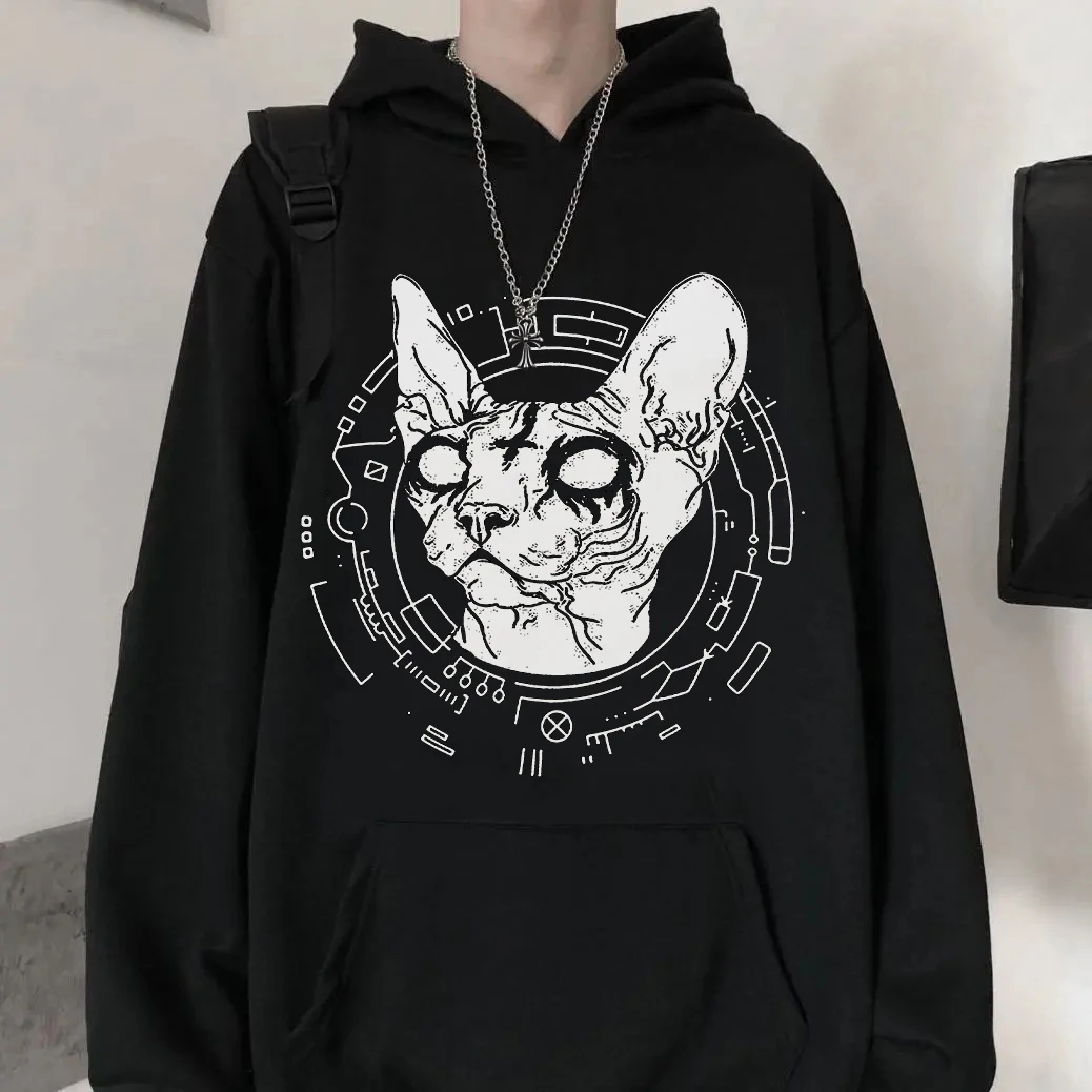 Новинка 2022 свитшот с котом смерти из металлического сфинкса черная толстовка в