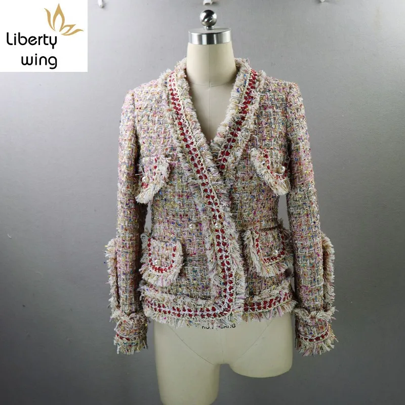 Роскошная итальянская дизайнерская женская трикотажная твидовая куртка с