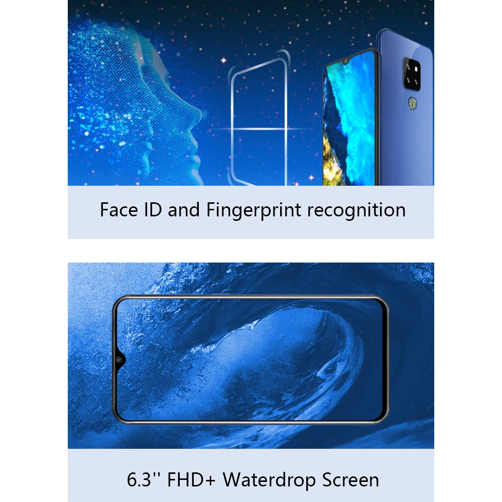 Смартфон Cubot P30 с дисплеем Waterdrop 6.3 "2340x1080p, 4 ГБ + 64 ГБ, Android 9.0 Pie, процессор Helio P23 AI, тройная задняя камера, Face ID, 4000 мАч.