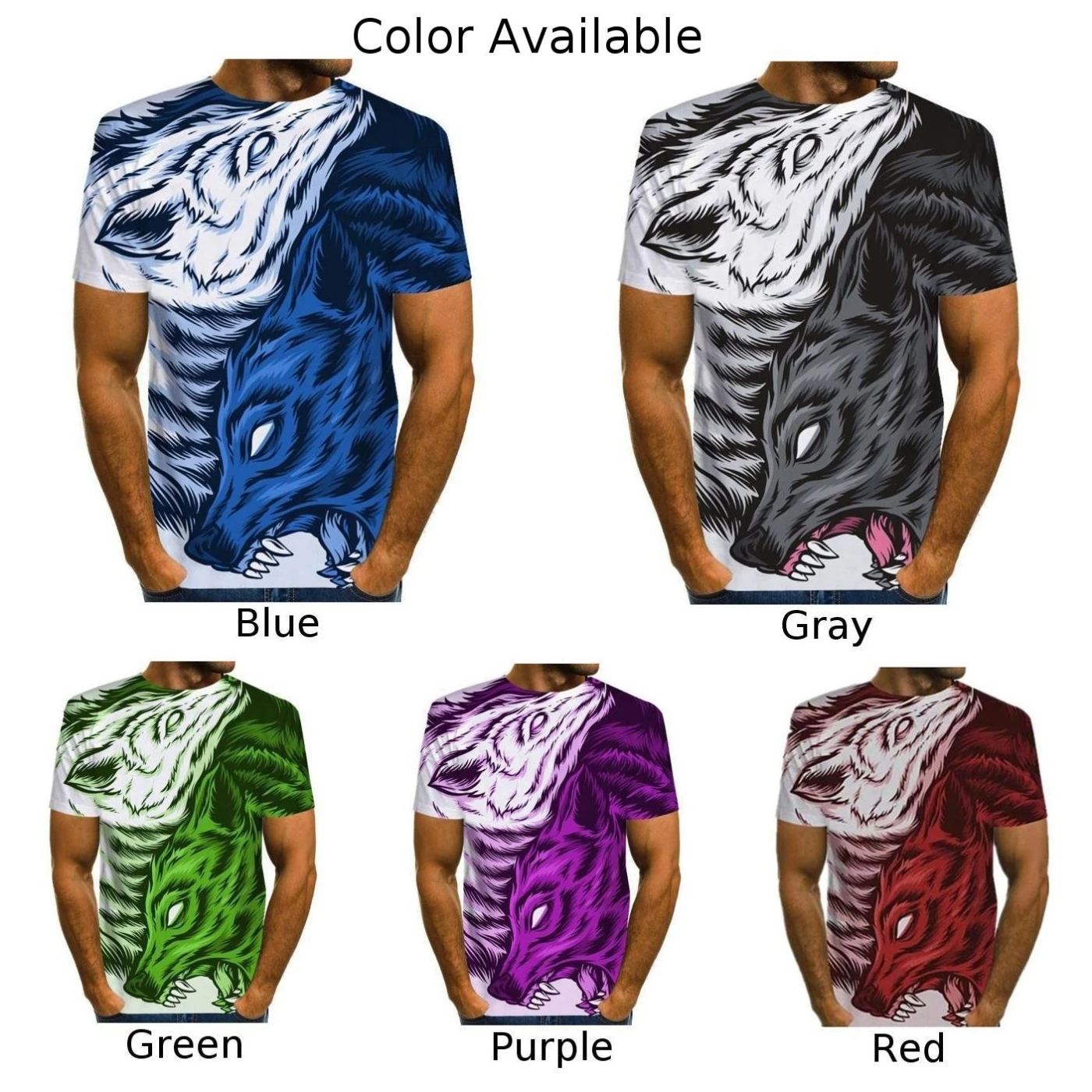

2021 Summer Male Fashion T-shirt Wolf 3D Print Animal Cool Funny T-Shirt Men Short Sleeve Tops Male