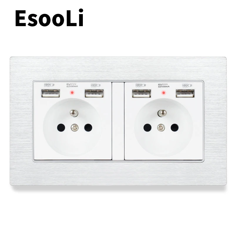 

Esooli французский Стандартный настенная розетка с 4 USB зарядка Порты и разъёмы для Мобильный телефон Скрытая мягкий светодиодный индикатор черный Алюминий Панель