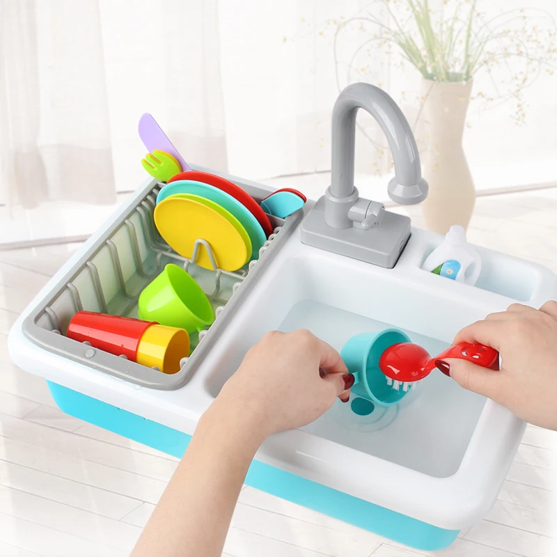 Игрушечный Электрический кухонный набор для девочек детская мойка