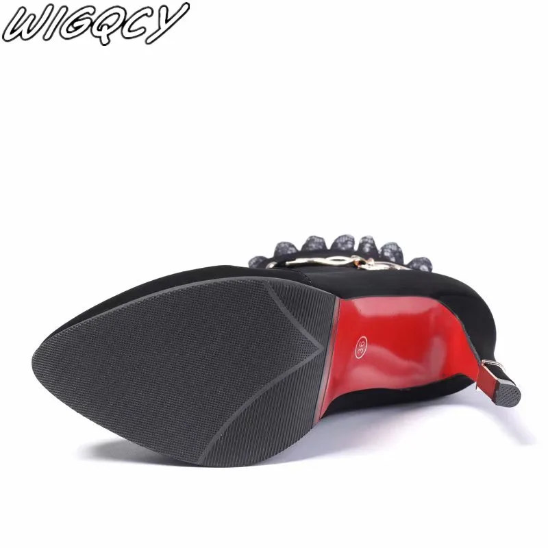 Женские теплые ботинки на очень высоком каблуке в западном стиле молнии с