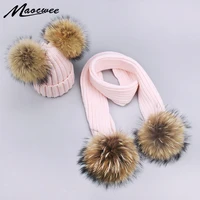 unisex solid color scarf hat set children beanies pompon knitted skullies hats pure colour autumn and winter warm pure colour