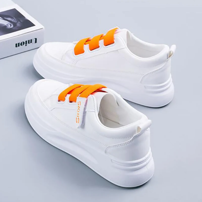 

Autumn Women White Chunky Sneakers Korean Female Students Thick Bottom Platform Orange Casual Sports Shoes Zapatillas Mujer New