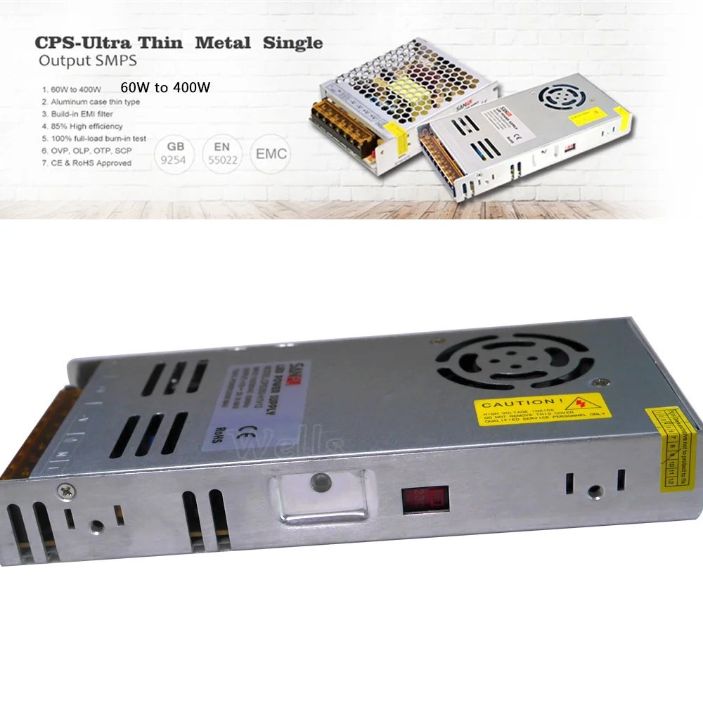 Ультратонкий Светодиодный драйвер постоянного напряжения IP20 5 В 12 24 60 Вт 100 150 250 300