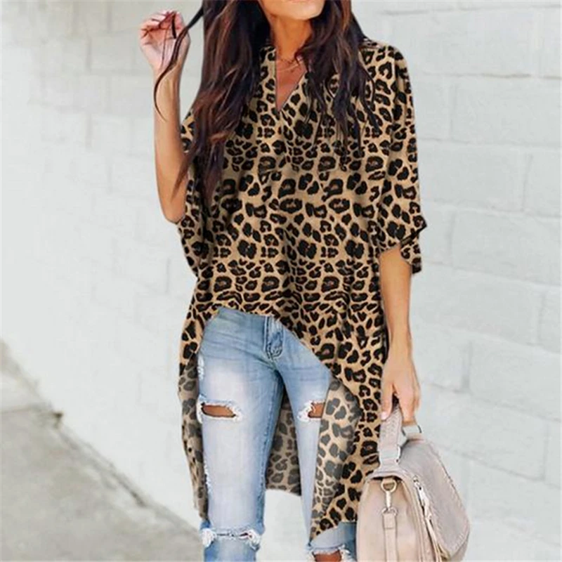 

Chiffon Long Blouse Women 2019 Autumn Leopard Printed Casual Shirt Ladies Half Sleeve Tops Femme Camisas Mujer