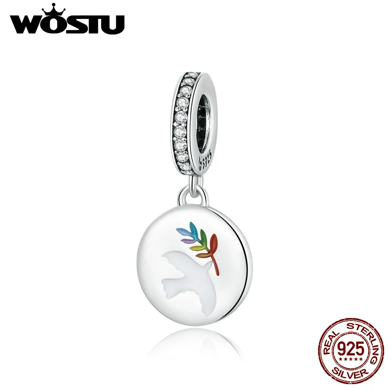 WOSTU 925 стерлингового серебра голубь болтаются Шарм CZ Бусины Подходят
