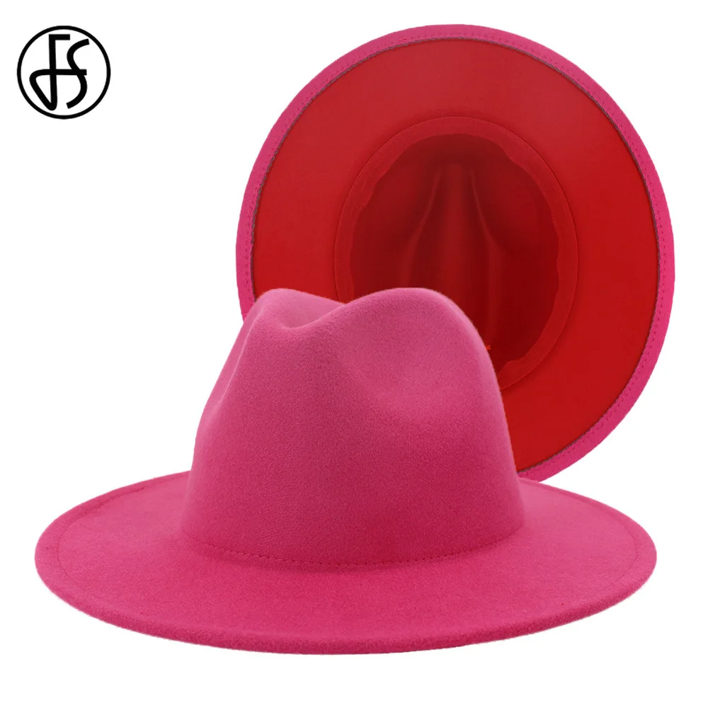 

Женская фетровая Панама FS, красная, Лоскутная, с широкими полями, плоская вечерние 60 см, шляпы в стиле джаз