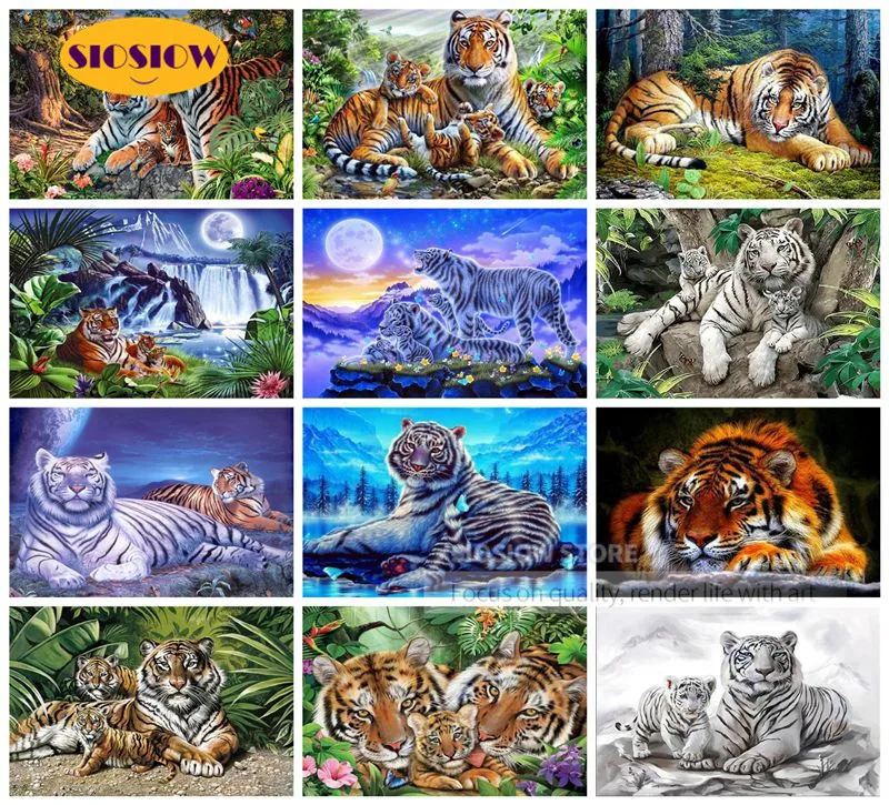 Алмазная 5D картина сделай сам полноразмерная Мозаика из Белых Тигров для вышивки