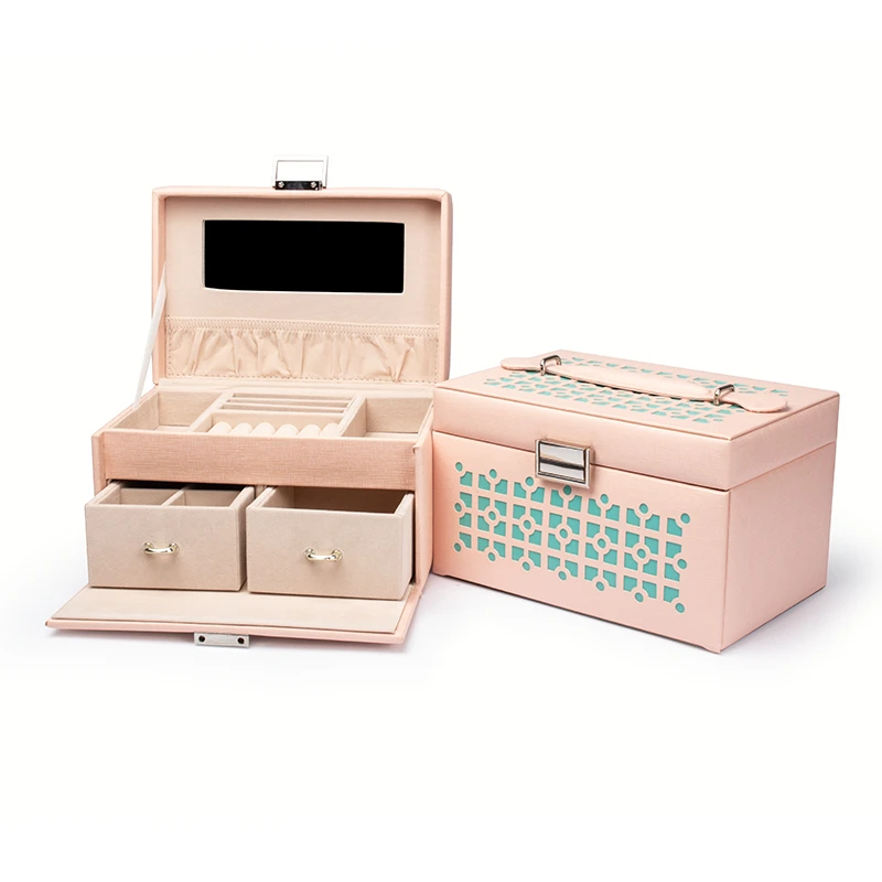 Mini stud earrings ring Jewelry Box with logo Pu Leather With Zipper White Travel Portable caja de joyas | Украшения и аксессуары