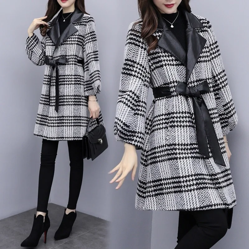 

KMETRAM осенне-зимняя куртка, женское модное шерстяное пальто, женская куртка, Корейская клетчатая куртка, Женская Длинная Верхняя одежда, мант...