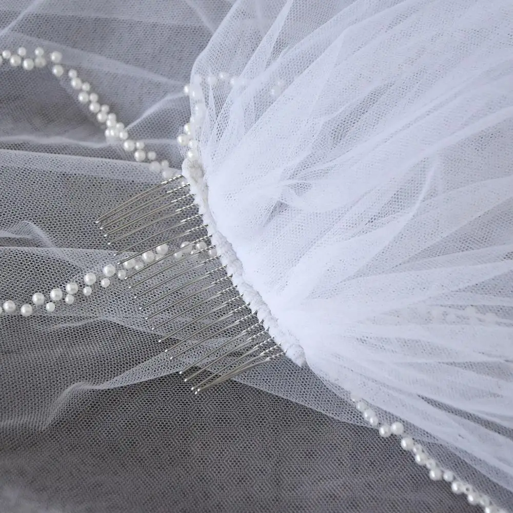 

ZMV35 Beautiful Short Garden Wedding Veil White Ivory Bead Crystal Edge Marriage Tulle with Comb for Bride Wedding Accessories