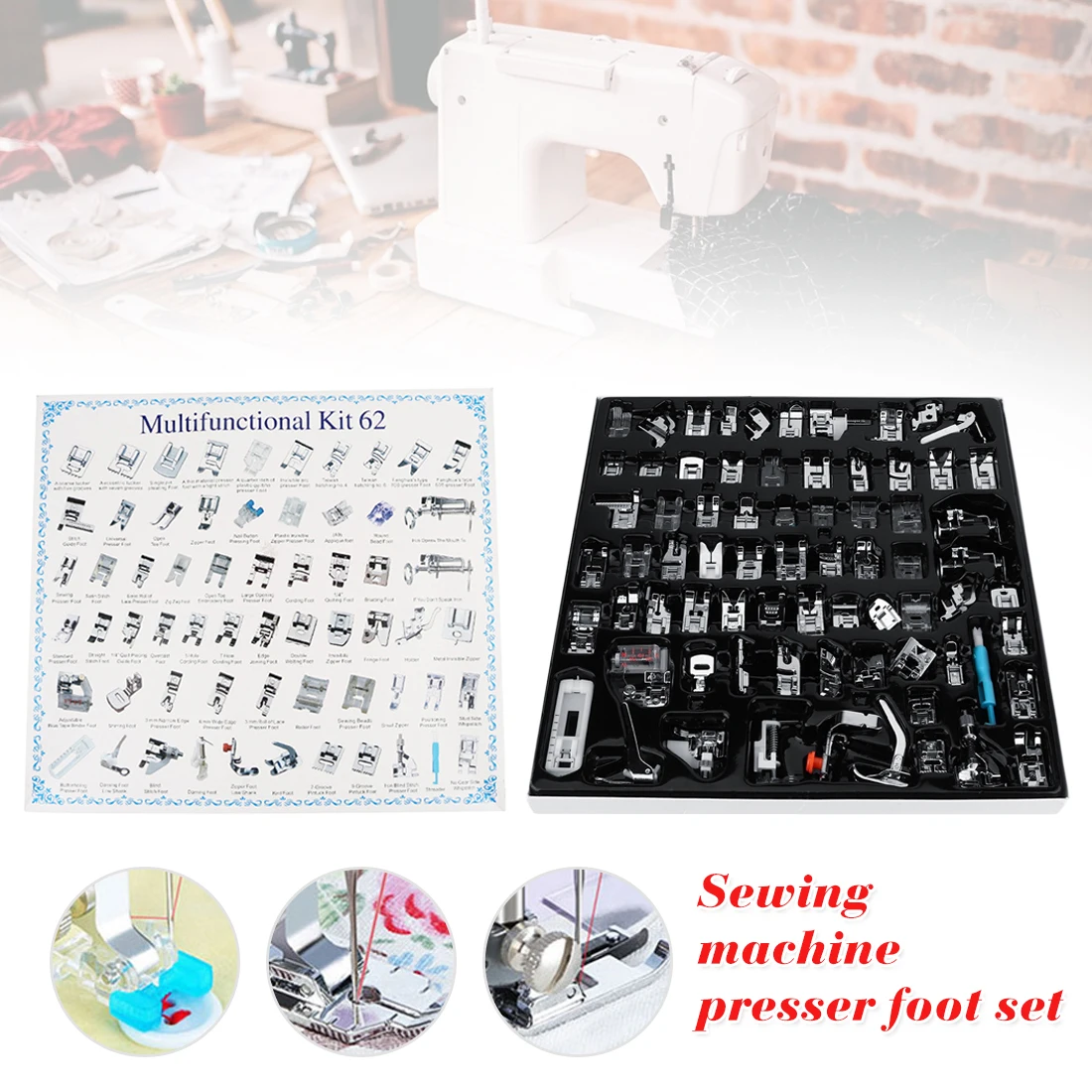 

16/32/52/62/72pcs For Brother Singer Darning Sewing Machine Presser Press Foot Feet Domestic Braiding Blind Stitch