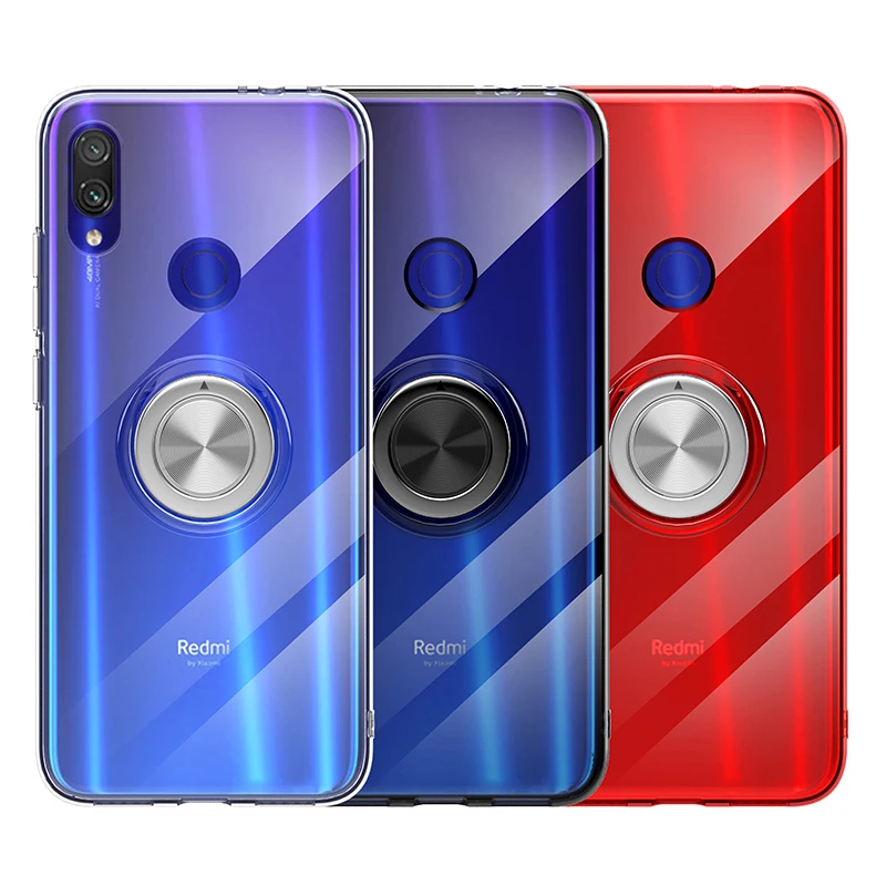 Прозрачный ударопрочный чехол для Xiaomi Redmi Note 7 защитный с металлическим кольцом и
