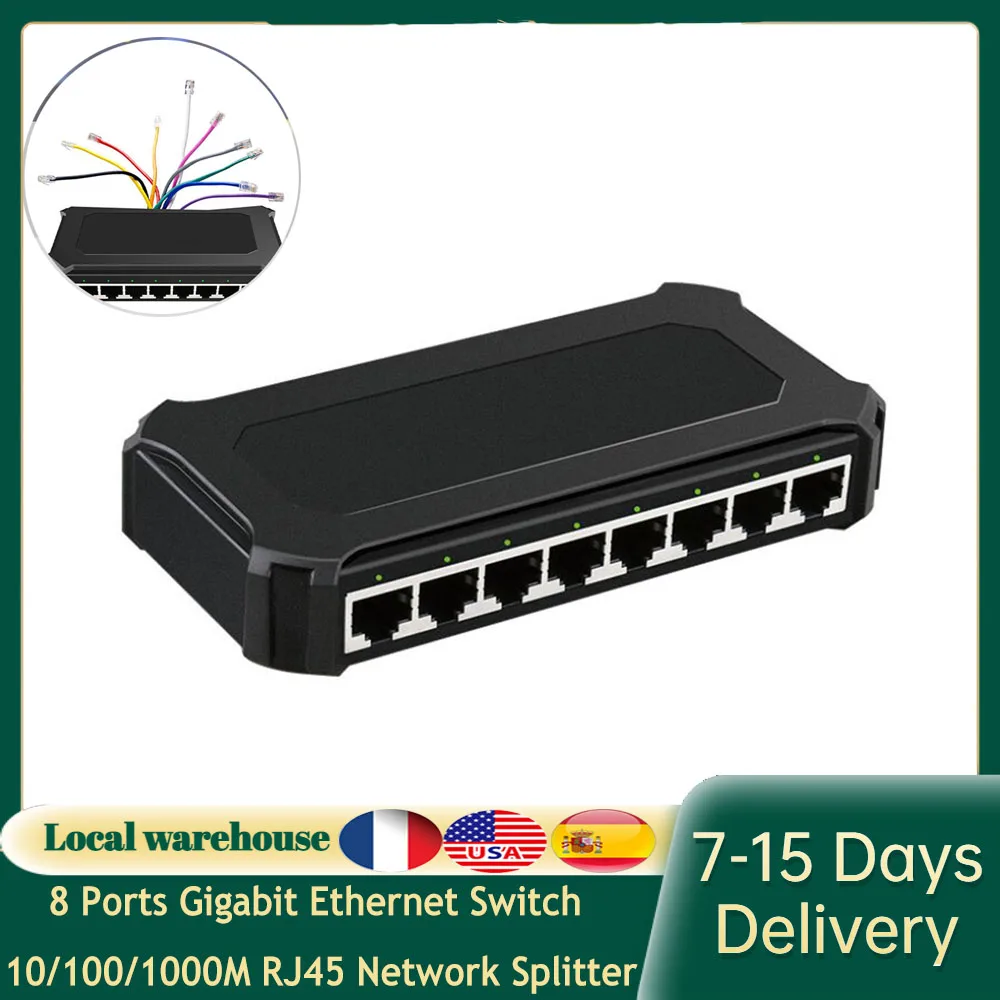 

8 Ports Gigabit Ethernet Switch 10/100/1000M RJ45 Network Splitter Optical Media Converter for Monitoring Broadcasting
