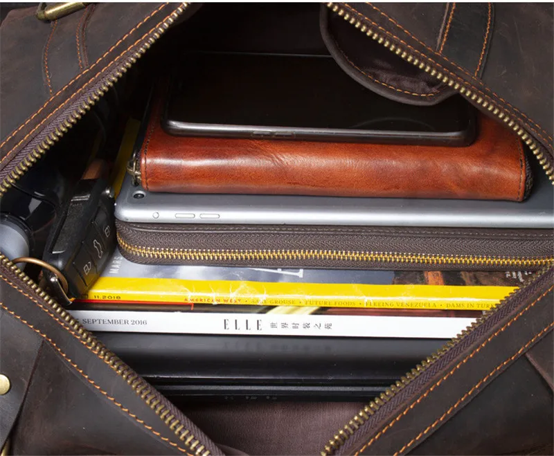 Simple retro men's genuine leather briefcase top layer cowhide messenger bag crazy horse leather large capacity shoulder bag