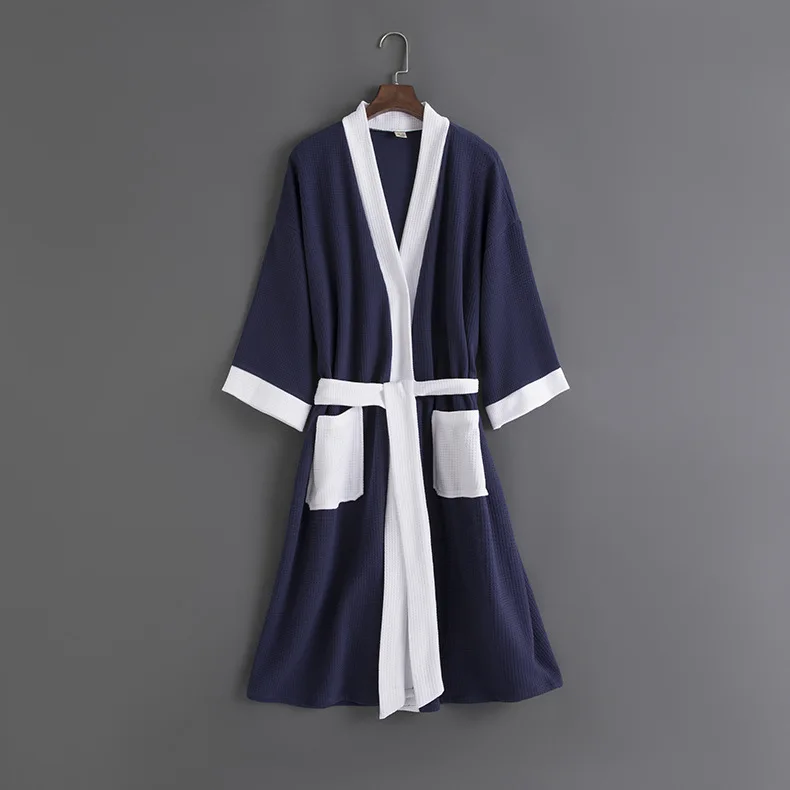 

Autumn New Cotton NightwearIntimate Lingerie Men Sleepwear Robe Set Navy Blue Cotton Soft Homewear Kimono Bathrobe Gown