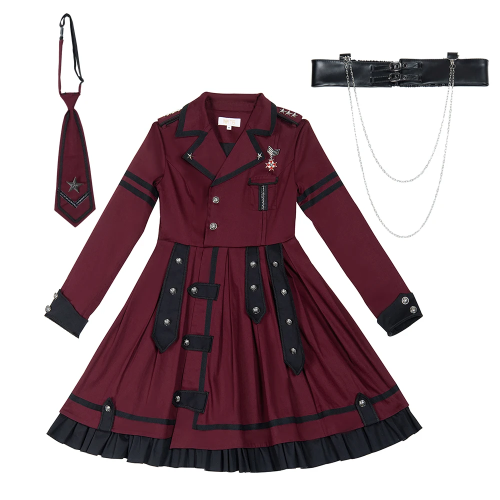 Melonshow Military Lolita Dress Red Plus Size Gothic Lolita Skirt Victorian Dress Women Kawaii Clothes Lolita Uniform Girls