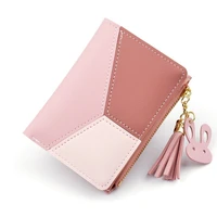short pu leather women zipper color geometry splicing tassel simple purse