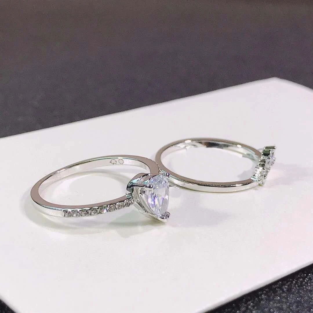 

SHLUOYI Fashion jewelry high quality SWA, heart crystal double layer ladies Charm Ring