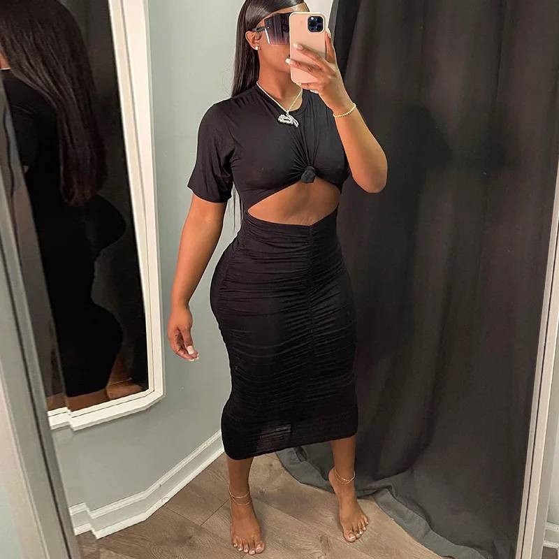 

Повседневное облегающее Платье макси с коротким рукавом и вырезом, однотонное модное вечернее Клубное платье, лето