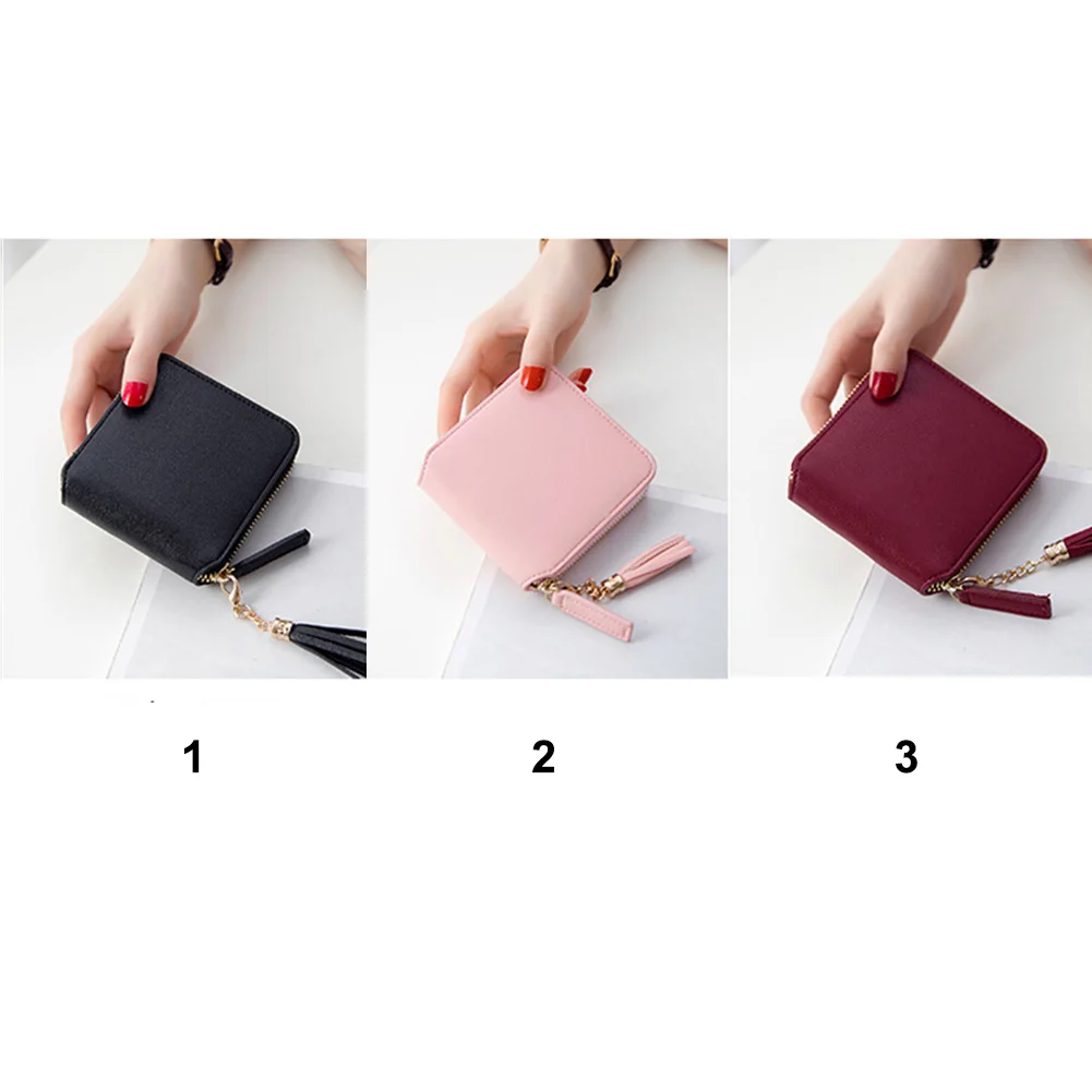 Модный женский кошелек квадратный на молнии с кисточками короткий из