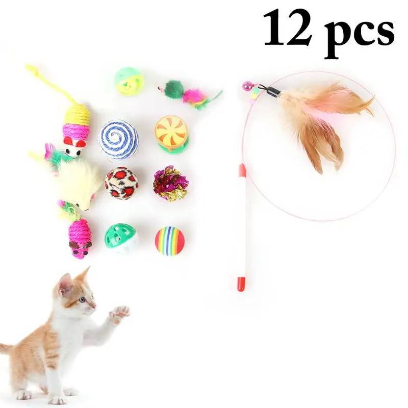 

12PCS/Set Toys Variety Pack Cats Funny Mouse Teaser Sisal Balls Gift Value Feather Sets For Small Cat Pet Supplies Toy Set