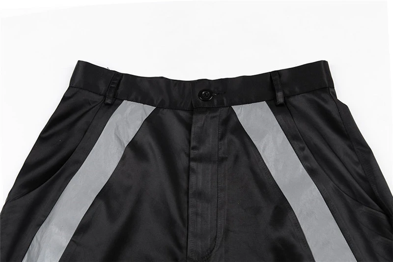 

2020 women night reflective striped pants autumn winter workout high waist zipper button bottom female fashion street trousers